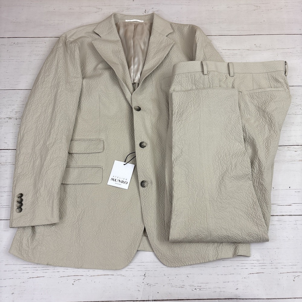 Atelier Munro Seersucker Suit Subalpino Surgeon Cuffs 46 S 42W 27I NEW NWT